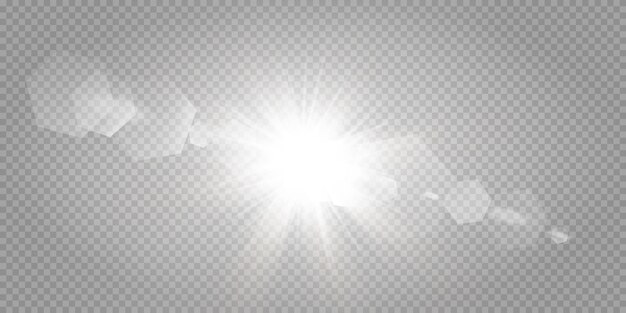Świecące gwiazdy na białym tle na przezroczystym białym tle. Efekty, blask, blask, eksplozja, białe światło, zestaw. Lśniące gwiazdy, piękny blask słońca. .