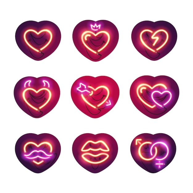 Świecące Neon Valentine Hearts Sticker Pack