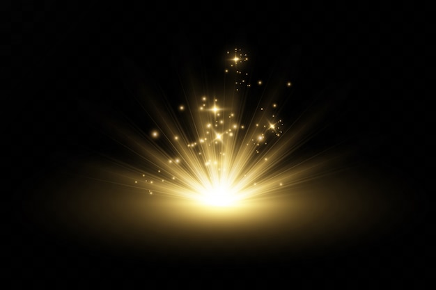 Świecące światła i gwiazdy. Izolowany. Zestaw światła wybucha. Lśniące magiczne cząsteczki pyłu. Jasna gwiazda, błyszczy Przejrzyste świecące słońce, błysk Efekt świetlny