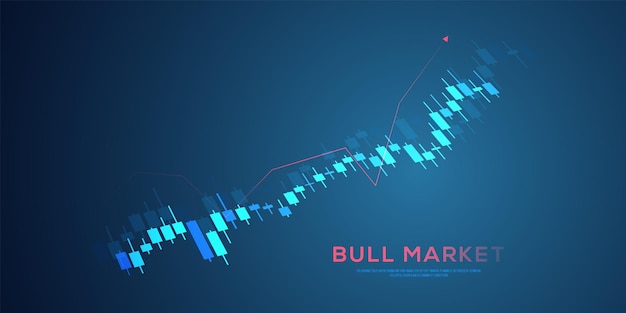 Świece Trzymają Się Wykresu Słupkowego Wykresu Handlowego Na Niebieskim Tle I Byka Trendy Na Rynku Akcji I Forex