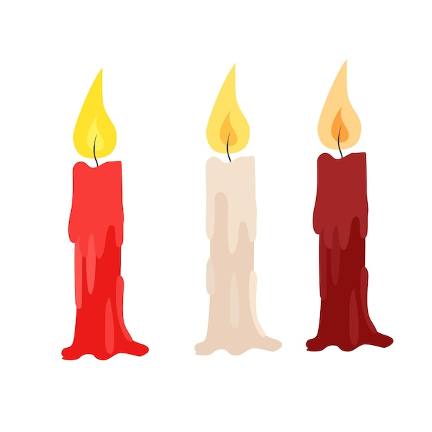 Plik wektorowy Świece woskowe z płomieniem na różnych etapach spalania ilustracja płonących świec woskowych