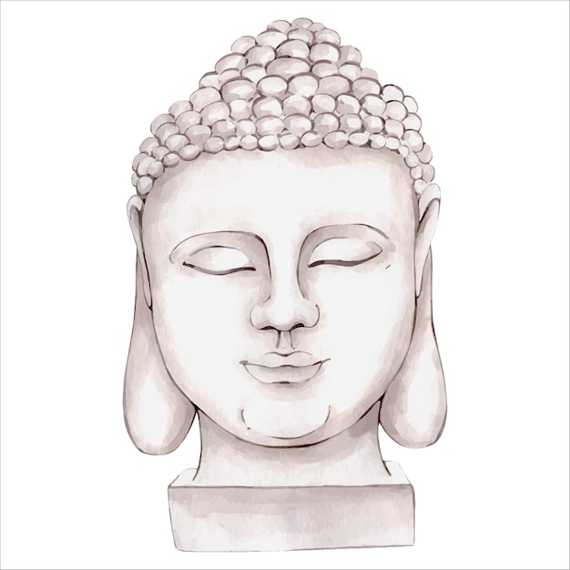 Święta ręcznie rysowane akwarela Budda gipsowa głowa buddyzm medytacja ezoteryczna na białym tle