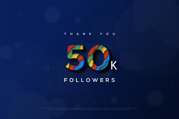 Święto 50 000 obserwujących z kolorowymi liczbami.