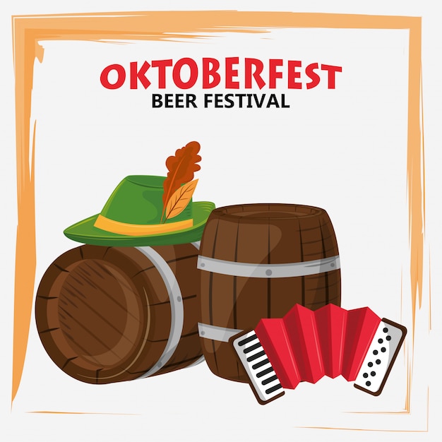 Plik wektorowy Święto oktoberfest z beczką piwa i akordeonem