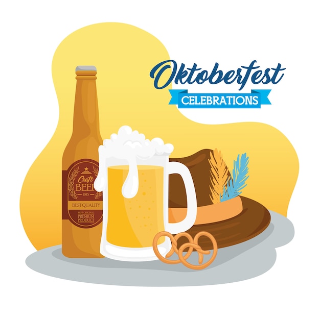 Święto Oktoberfest Z Piwnym Rzemiosłem I Tyrolskim Kapeluszem Wektorowym Ilustracji