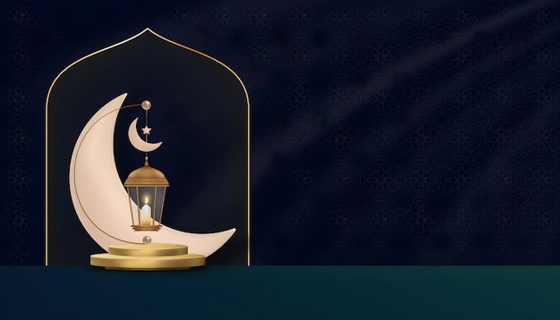 Święto Ramadanu i Eid Mubarak z złotym księżycem i latarnią