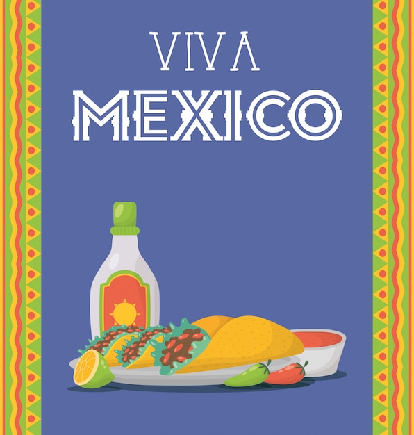 Święto Viva Meksyk Z Butelką Jedzenia I Tequili