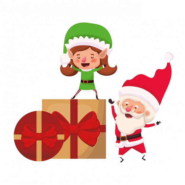 Święty Mikołaj I Elf Kobieta Z Pudełka