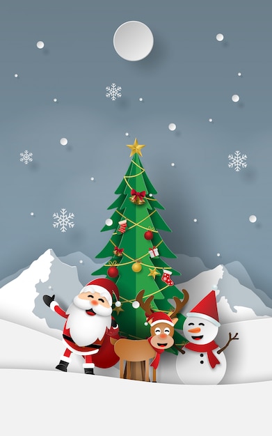 Święty Mikołaj, Renifer I Bałwan Z Choinką