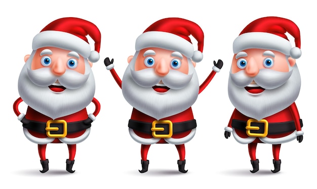 Święty Mikołaj Wektor Znaków Zestaw Szczęśliwy Uśmiechający Się I Rozmawiający Z Gestami Rąk Na Boże Narodzenie