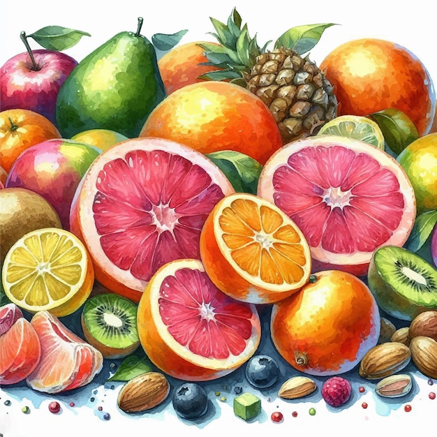 Plik wektorowy Świeża, kolorowa mieszanka owoców cytrusowych z cytronami, grejpfrutami, cytrynami jako martwa natura.
