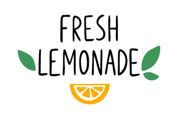 Świeża lemoniada ręcznie napisana kreska z napisami frazą lub cytatem świeża limonada wiadomość z tekstem ręcznie narysowany odcisk z cytryny Etykiety i znaki