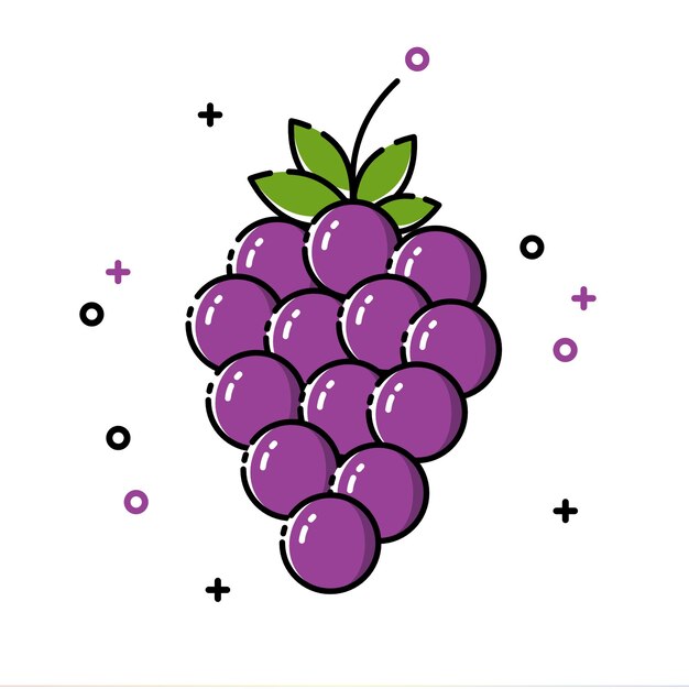 Świeże Kolorowe Winogrona, Owoce, Logo, Ilustracja Sztuki Kreskówki, Izolowane Białe Tło