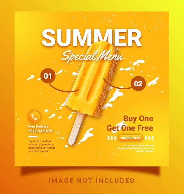 świeże lody popsicle letnie jedzenie menu instagram post szablon mediów społecznościowych