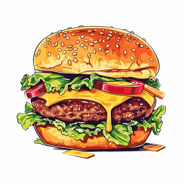 Świeży Hamburger Fast Food Z Wołowiną I Serem Menu Fast Food Ilustracja