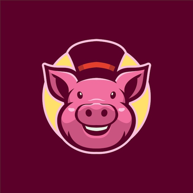 Świnia Zwierzęca Głowa Kreskówka Logo Szablon Ilustracja. Gry Z Logo E-sportu Premium Wektor