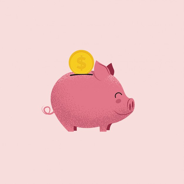 Plik wektorowy Świnka skarbonka. świniowaty pieniądze pudełko z monetą odizolowywającą na różowym tle. koncepcja oszczędności lub darowizny.
