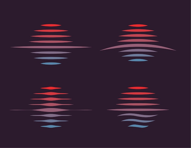 Świt I Zachód Słońca, Stylowe Logo Dla Biur Podróży. Linearna Stylizacja Wschodzącego Słońca I Blasku Na Oceanie.