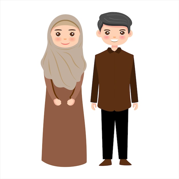 Syar'i Muzułmańska Para Młody Mężczyzna I Kobieta Ilustracja Wektorowa Postać Pary ślubnej