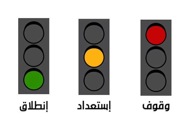 sygnalizacja świetlna znaczenie kolorów napisane po arabsku