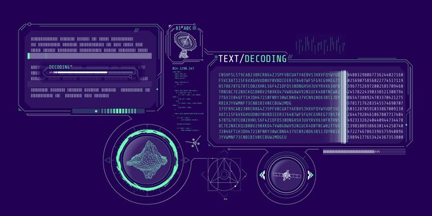 Sygnały radioteleskopu są dekodowane na futurystycznym ekranie interfejsu programu badawczego z zakresu nauk o Ziemi Ilustracja wektorowa
