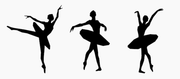 Plik wektorowy sylwetka baleriny pozy baletu czarno-biała ilustracja z tańczącymi dziewczynami