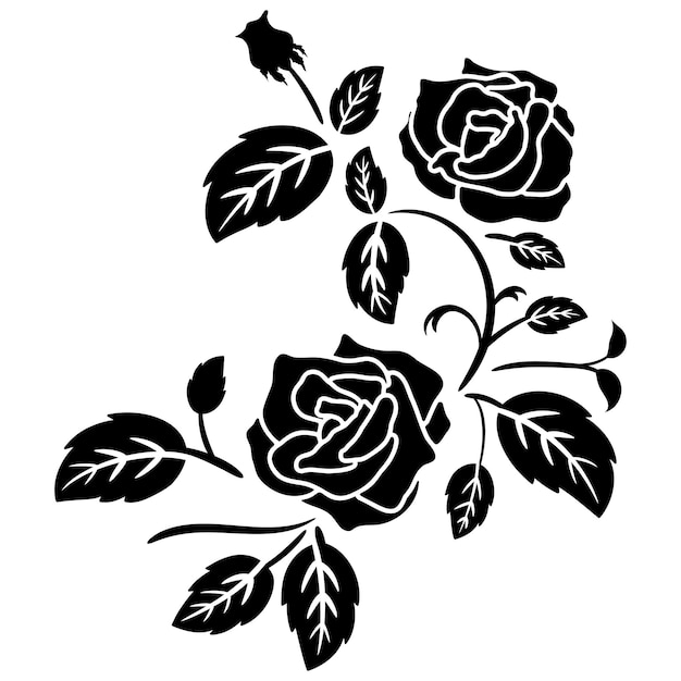 Sylwetka czarny motyw kwiatu róży