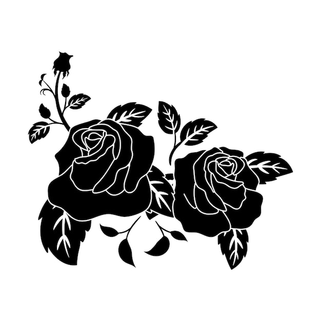 Sylwetka Czarny Motyw Kwitnący Kwiat Róży