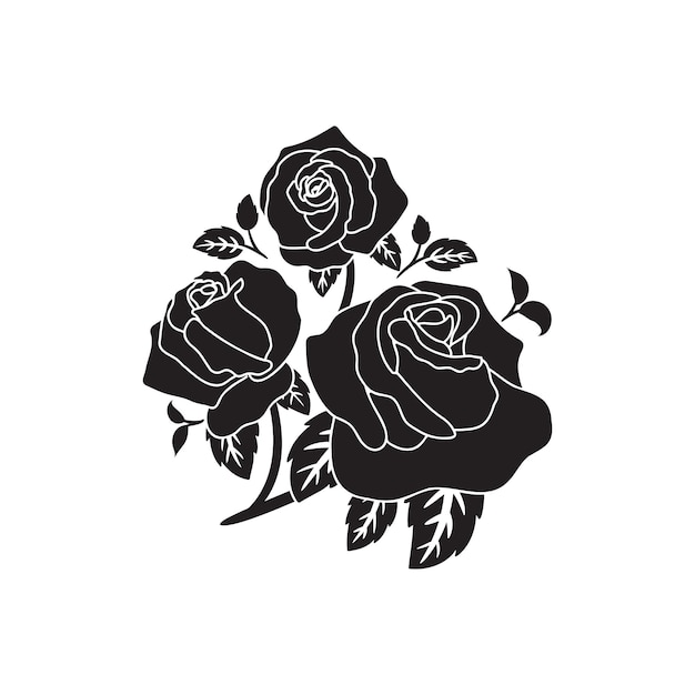 Sylwetka czarny motyw kwitnący kwiat róży
