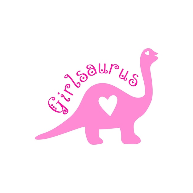 Sylwetka Dinozaura Z Sercem Girlsaurus Typograficzny Plakat Tshirt Z Nadrukiem Dla Dziewczynki