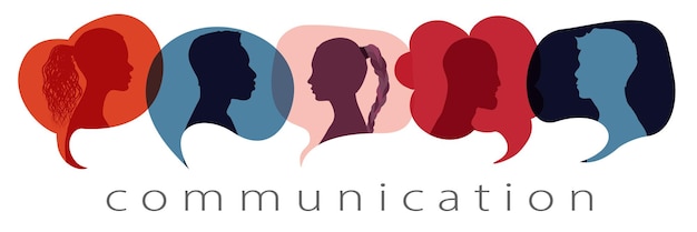 Sylwetka Kieruje Profilem Ludzi Wewnątrz Bańki Mowy, Rozmawiając I Komunikując Się Tekst Komunikacyjny