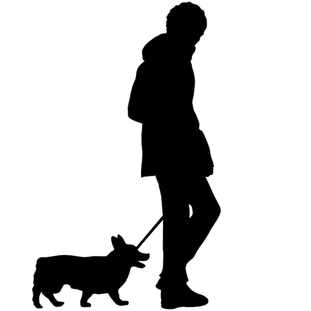 Plik wektorowy sylwetka kobiety i psa na białym tle