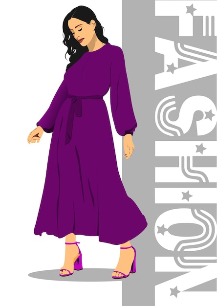 Plik wektorowy sylwetka kobiety mody w kolorze fioletowym