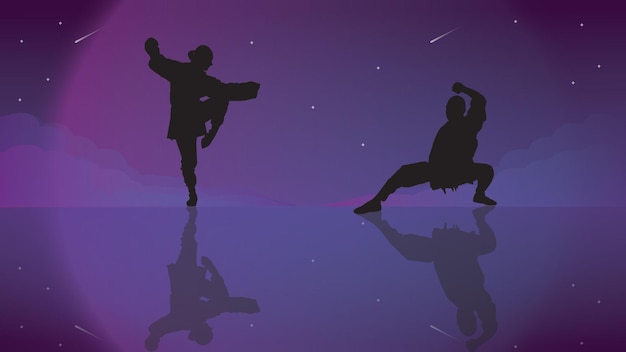 sylwetka kung fu ilustracja tło