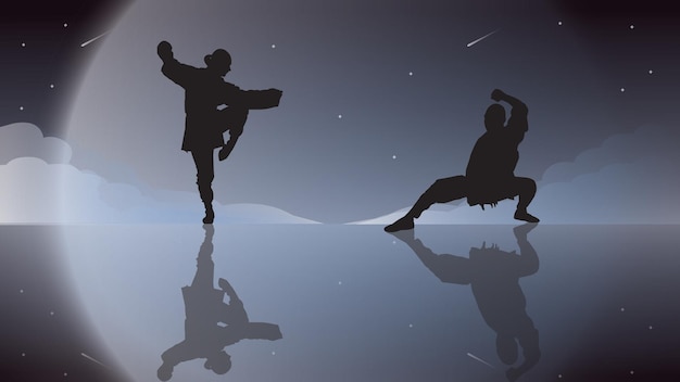sylwetka kung fu ilustracja tło