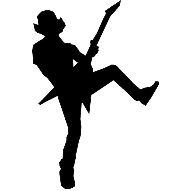 Plik wektorowy sylwetka mężczyzny z gitarą i kapeluszem kopie nogę