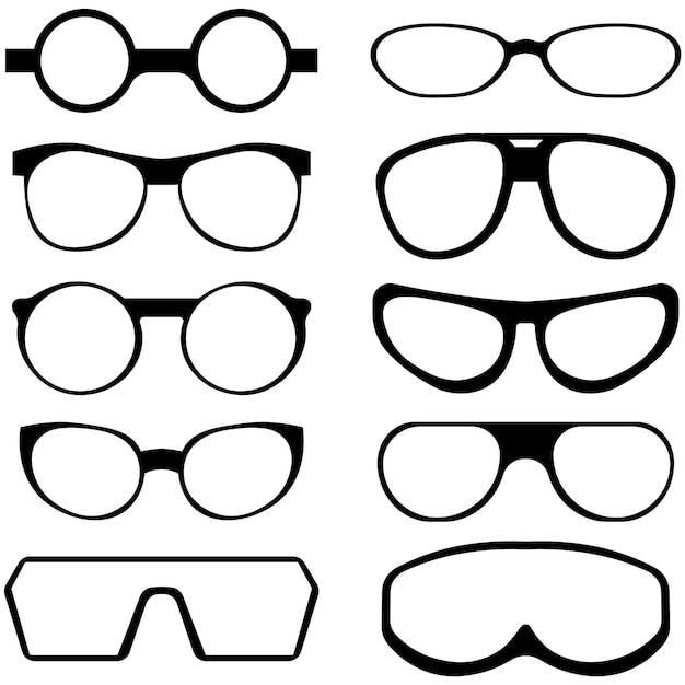 Plik wektorowy sylwetka okularów zdrowie oczu okulary i okulary przeciwsłoneczne obręczy retro sylwetki okularów