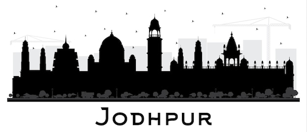 Sylwetka Panoramę Miasta Jodhpur Indie Z Czarnymi Budynkami Na Białym Tle. Ilustracja Wektorowa. Podróże Służbowe I Koncepcja Z Historyczną Architekturą. Gród Jodhpur Z Zabytkami.