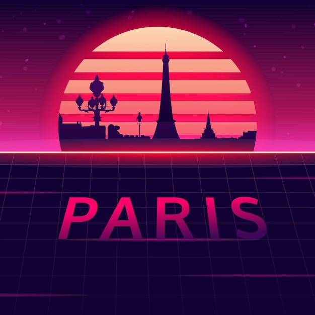 Plik wektorowy sylwetka paryża z tłem zachodu słońca