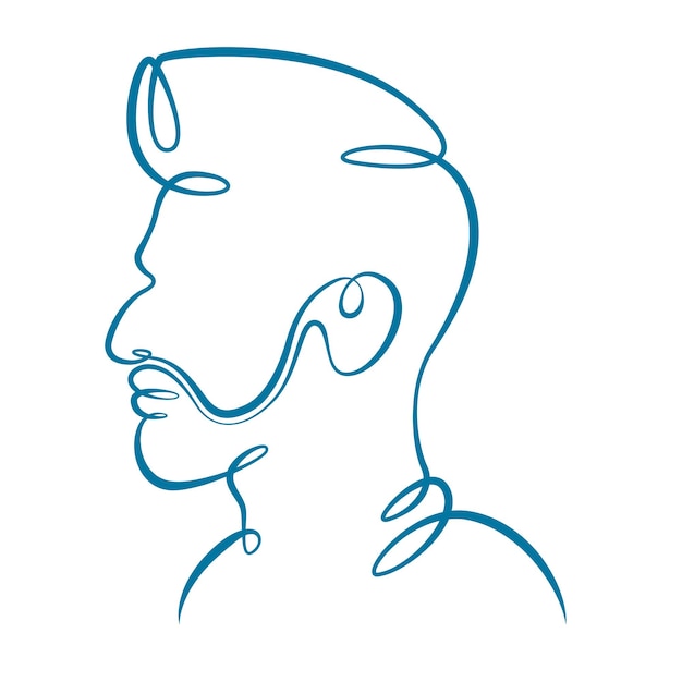 Sylwetka Portretowa W Profilu Głowy Młodego Mężczyzny Jedna Linia Ciągła, Gruba, Pogrubiona, Pojedyncza Narysowana Sztuka Doodle Izolowana Ręcznie Rysowana Konspektu Ilustracja Logo