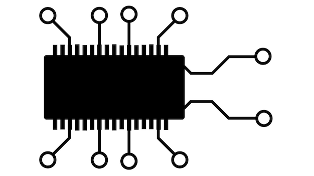 Sylwetka prostego izometrycznego schematu układu scalonego lub komponentu dla mikroukładów izolowanych na białym tle Techniczny wektor clipart