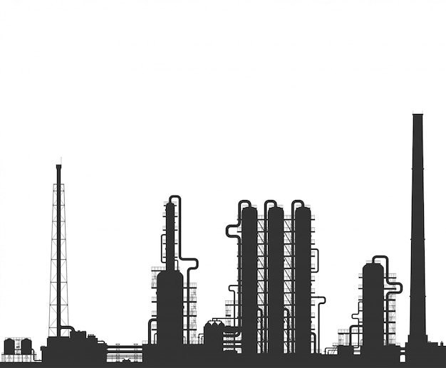 Sylwetka Rafinerii Ropy Naftowej Lub Zakładów Chemicznych.