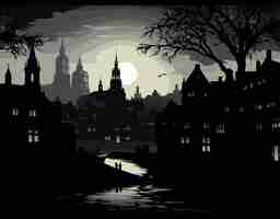 Plik wektorowy sylwetka starego miasta nocą ilustracja wektorowa