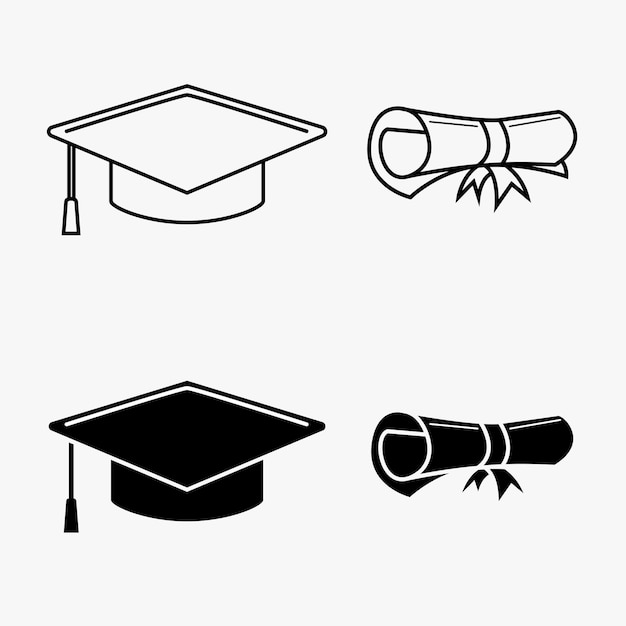 Sylwetka symbolu ukończenia studiów absolwent męskiej kobiety i certyfikatu szablonu elementów ukończenia szkoły