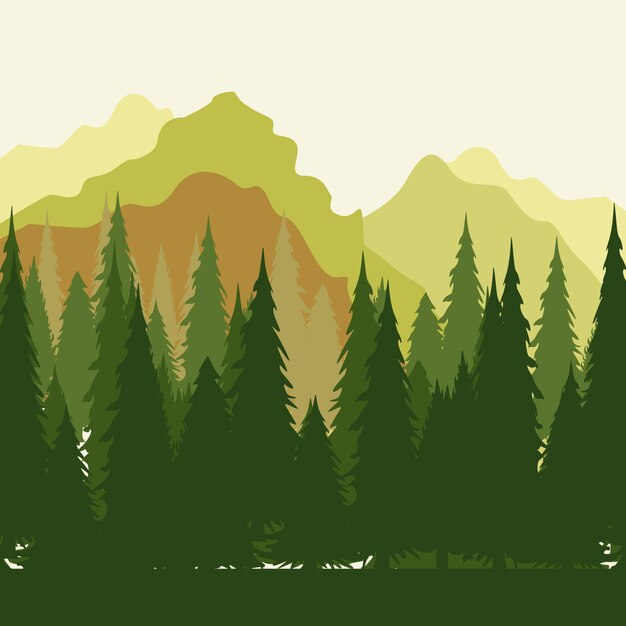 Sylwetka tło ilustracja zielonego lasu tropikalnego i gór