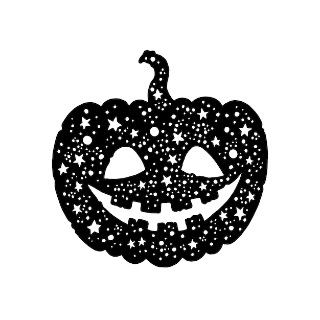 Sylwetka Wektor Dyni Halloween Dynia Ikona Halloween Straszny Ilustracja ładna Twarz Czarna Na Białym Tle Jack Latarnia Jesień Kreskówka Hipster Horror Uśmiech Logo Vintage Szkic