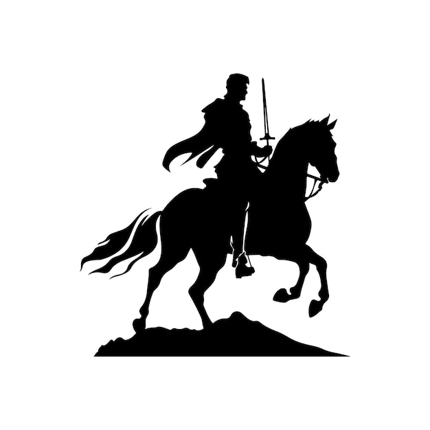Plik wektorowy sylwetka wektor rycerz z mieczem na koniu czarno na białym tle