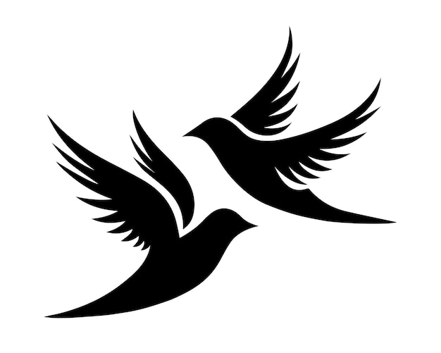 Sylwetka Wektora Dwóch Czarnych Ptaków Gołąb Tematu Geopolityki Pokoju Sylwetka Czarnych Gołębi
