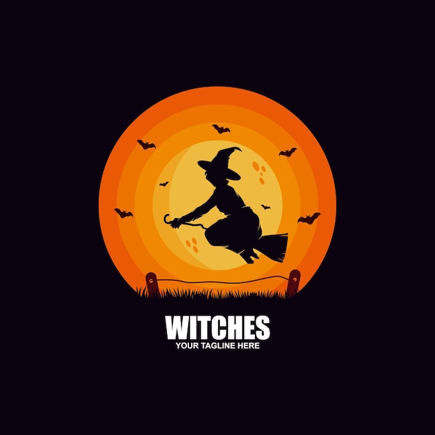 Sylwetka Wiedźma Latająca Na Miotle Symbol Halloween