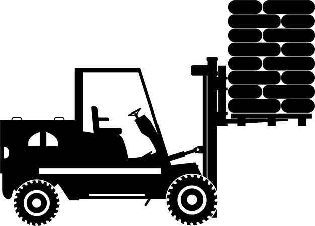 Plik wektorowy sylwetka wózka widłowego z ikoną ładunku w ilustracji wektorowych płaski